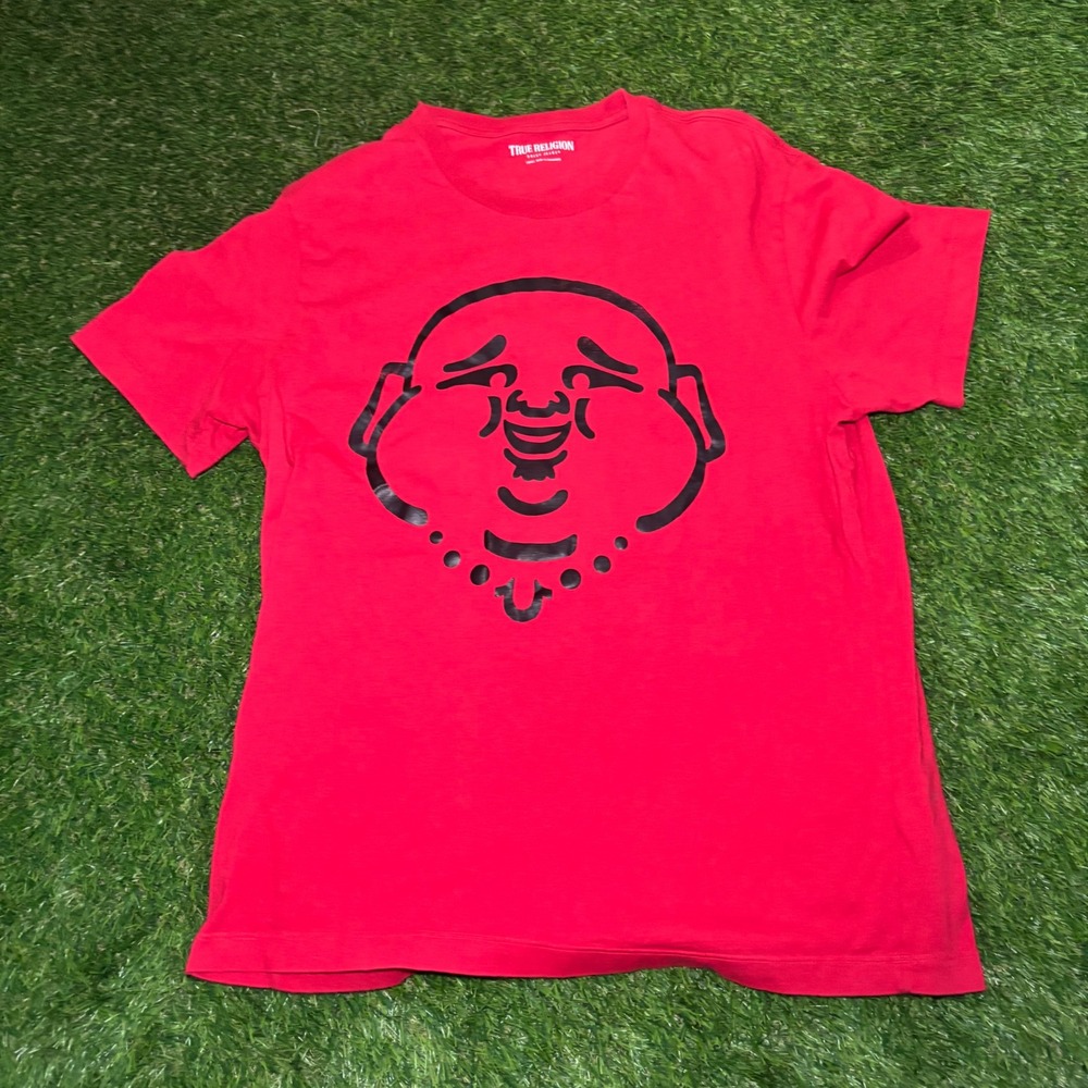 True Religion Mens Matte Foil Buddha Graphic T-Shirt Red Large KM7G29XY00246
